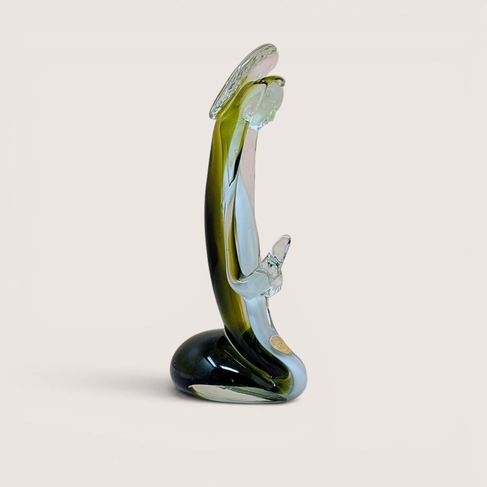 Icet Venezuela Murano Style Glass Praying Figurine Green Sommerso Art Glass 6.5"
